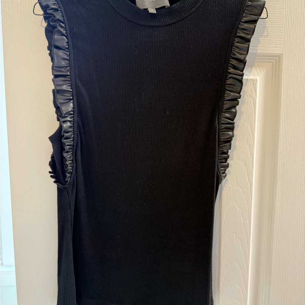 Black Ruffled faux leather Sleeveless tank top
